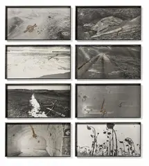 Anselm Kiefer, Unfruchtbare Landschaften II, 2002-2010, Acht Fotografien, mit Säure überarbeitet und verschiedenen Collage-Elementen versehen, auf Fotopapier