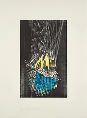 H 1973-2 by Hans Hartung, 1973, Farbholzschnitt und Farblithografie auf BFK RIVES (Wasserzeichen), sold May 2024