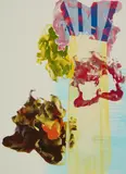 Pia Fries, leonid, 2020, Öl und Acrylfarbe und Farbserigrafie auf ARTISTICO + FABRIANO (Wasserzeichen)