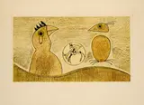 Max Ernst, Rêve surréaliste. Le deux coqs, 1970, Farblithografie auf Japan