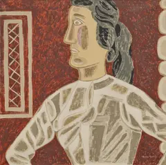 Bruno Goller, Frau in weißer Bluse, 1961, Öl auf Leinwand