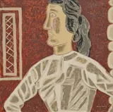 Bruno Goller, Frau in weißer Bluse, 1961, Öl auf Leinwand