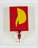 Klaus Rinke, "Sonnenbrand II", 1984, Acryl auf Leinwandkarton, in bemaltem Holzrahmen, bemalter Schraubstock auf Holzplatte