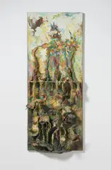Bernard Schultze, Die Oberwelt - die Unterwelt, 1983, Reliefbild, Öl auf Leinwand, plastische Elemente