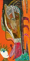 "Sein Fetisch-Traum" by Ursula Schultze-Bluhm, 1992, Öl und Lack auf Holz, sold Jun 2024