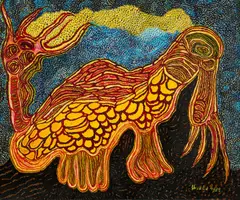Ursula Schultze-Bluhm, Das Tier aus dem Tertiär, 1983, Öl auf Leinwand