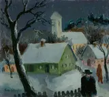 Fritz Schaefler, Moosach am Inn, 1942, Öl und Eitempera auf Hartfaserplatte