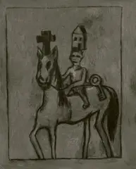 Der Hausmeister by Walter Dahn, 1984, Mischtechnik auf Nessel, sold Jun 2024