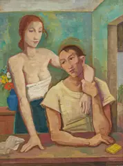 Das Paar by Karl Hofer, 1945, Öl auf Rupfen, sold Jun 2024