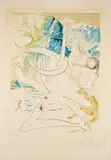 L'Unicorne laser désintègre les cornes de rhinocéros cosmiques (Aus: La Conquête du cosmos) by Salvador Dalí, 1974, Radierung auf Farblithografie mit Prägung auf Velin, sold Apr 2024