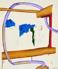 Ohne Titel by Matthias Schaufler, 1992, Öl auf Rupfen, sold Sep 2024