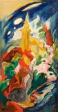 Heinrich Tischler, Blühendes Dorf, 1919, Öl auf Holz