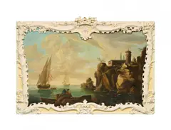 Segelschiffe vor felsiger Küste by Niederländische Schule, Öl auf Leinwand, sold Jan 2025