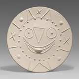 Clock With Tongue / Fauns With Flower by Pablo Picasso Ceramics, 1956, Weißes Steingut, partiell farbig gefasst und glasiert, sold Jun 2024
