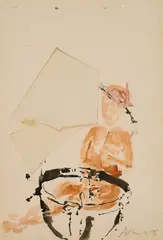 Hans Peter Adamski, Ohne Titel, 1995, Aquarell und Collage auf perforiertem Velin