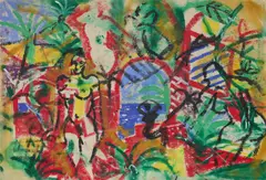 Stefan Szczesny, "La plage rouge", 1990, Öl auf Leinwand