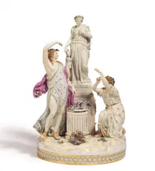 Große Gruppe "Opfer der Treue" by Meissen, 19.Jh, Porzellan, farbig staffiert, Gold akzentuiert, sold May 2024