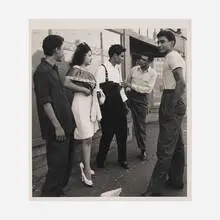 Street Talk by Max Yavno, c. 1946, vintage gelatin silver print, sold Aug 2023
