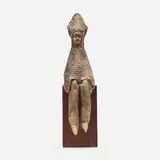 Gregory Kavalec, Seated Medieval Figure, c. 1980, glazed ceramic, wood