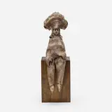 Gregory Kavalec, Seated Medieval Figure, c. 1980, glazed ceramic, wood