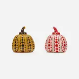Pumpkins, set of two by Yayoi Kusama, 2015, lacquered resin, sold Aug 2023