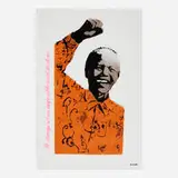 Bambi, Nelson Mandela, 2012, stenciled spray paint hand-colored with acrylic, watercolor and glitter