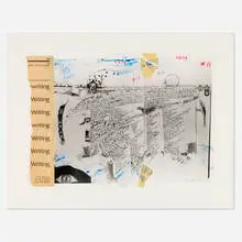Time is Now Country by Peter Beard, c. 1996, gelatin silver print and collage with catalog fragment, blood, ink and grease pencil, sold May 2025
