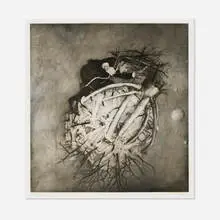 Robert ParkeHarrison, Consumption (from the Exhausted Globe suite), 1997, photogravure, hand-coated with beeswax