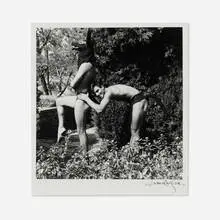 Two Boys as "Anubis a centaurus" on Film Testament of Orpheus Jean Cocteau Les Baux de Presence by Lucien Clergue, gelatin silver print, sold May 2025