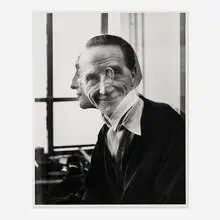 Victor Obsatz, Portrait No. 29 (Double Exposure: Full Face and Profile), Portrait of Marcel Duchamp, 1953, gelatin silver print