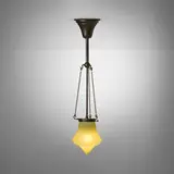 Hanging shade by Tiffany Studios, c. 1910, patinated bronze, hand-blown Favrile glass, sold Apr 2025