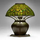 Tiffany Studios, Early Vine Border (Acorn) table lamp, c. 1900, leaded glass, patinated bronze