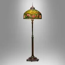 Tiffany Studios, Exceptional Peony Border floor lamp, c. 1910, leaded glass, patinated bronze