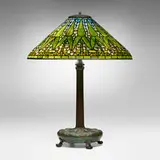 Tiffany Studios, Arrowroot table lamp, c. 1910, leaded glass, patinated bronze