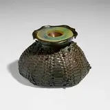 Tiffany Studios, Rare Woven Basket inkwell, c. 1899, patinated copper, patinated bronze, glass