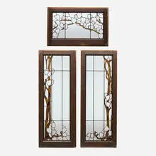 Rare windows with redbud branches, set of three by Handel, 1912, leaded glass, painted wood, sold Apr 2025