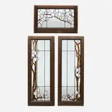 Handel, Rare windows with redbud branches, set of three, 1912, leaded glass, painted wood