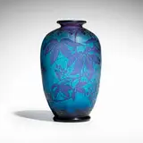 Vase with butterflies and woodbine by Cristallerie Saint-Louis, c. 1910, acid-etched cameo glass, sold Apr 2025