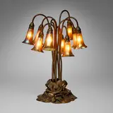 Tiffany Studios, Ten-light Lily table lamp, c. 1910, acid-etched and gilt bronze, hand-blown Favrile glass
