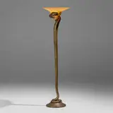 Edgar Brandt and Daum, La Tentation floor lamp, c. 1925, patinated bronze, molded glass