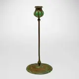 Tiffany Studios, Blown-out candlestick, c. 1900, patinated bronze, hand-blown glass