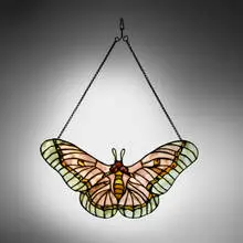 Moth lamp screen by Tiffany Studios, c. 1905, leaded glass, patinated bronze, sold Apr 2025