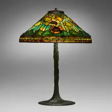 Tiffany Studios, Exceptional Poppy table lamp, c. 1905, leaded glass, patinated bronze