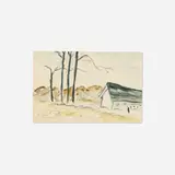 Gershon Benjamin, House with Tall Trees, watercolor on paper