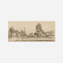 Earl Horter, Untitled (town scene), graphite on paper