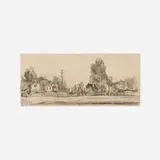 Earl Horter, Untitled (town scene), graphite on paper