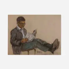 Charles Searles, Man Reading Newspaper, charcoal and pastel on paper