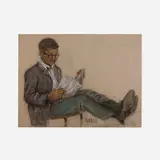 Charles Searles, Man Reading Newspaper, charcoal and pastel on paper