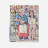 Harry Zitter, Women Seated on a Park Bench, oil on canvas board