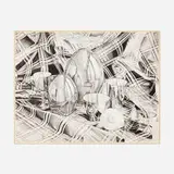 Jeanette Pasin Sloan, Two Cups with Two Reflective Eggs, 1981, graphite on paper